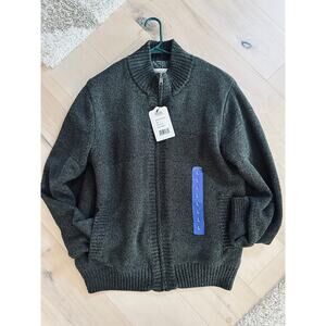 Men's Fleece Knit Sweater Jacket Size Large Green Boston TRaders NEW Outdoor